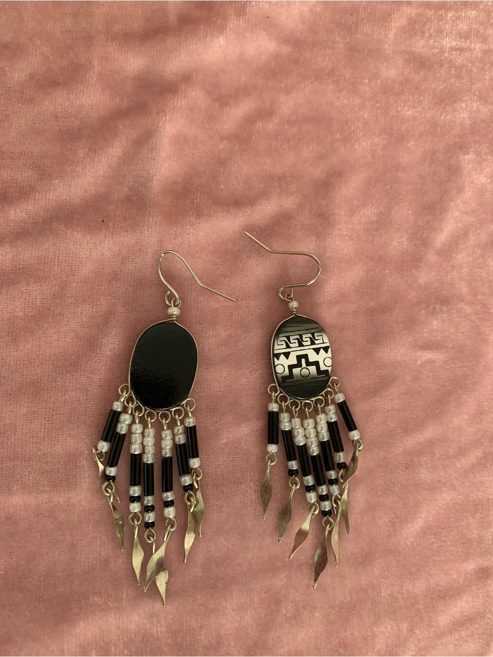 Silver and Black Ethnic Dangle Earrings - Women Jewelry